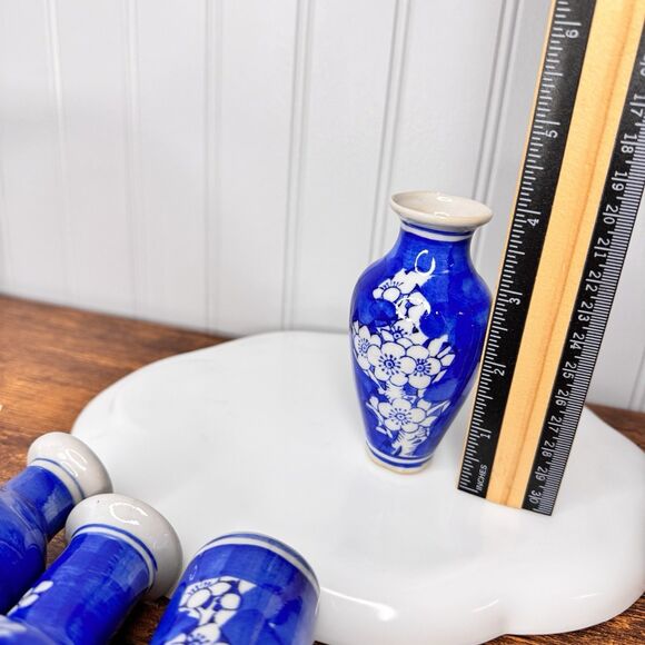 4 Vintage Chinese Porcelain Blue & White Floral Miniature 4” Bud Mini Vase Lot - Picture 8 of 8